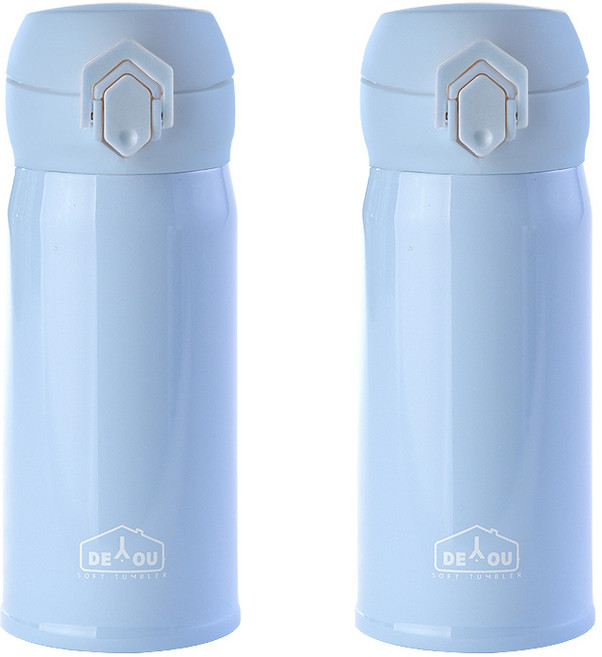 디유 비비드 2중 진공 원터치 보온병, 스카이, 350ml, 2개