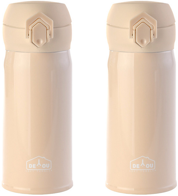 디유 비비드 2중 진공 원터치 보온병, 아이보리, 350ml, 2개