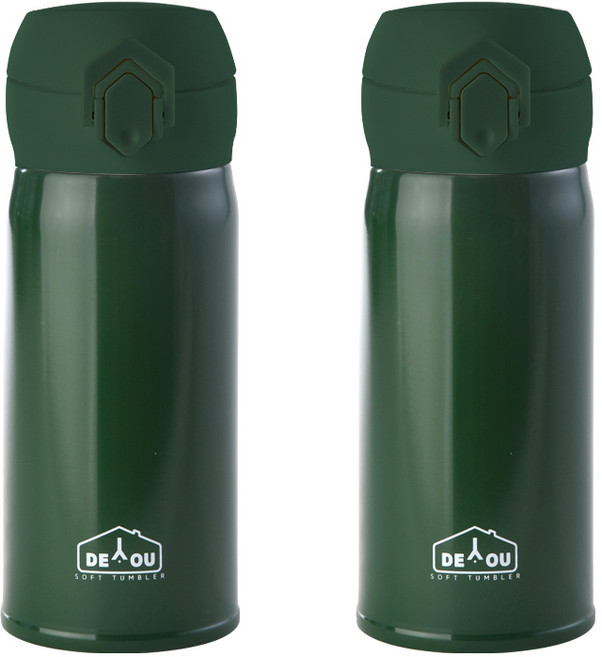 디유 비비드 2중 진공 원터치 보온병, 카키, 350ml, 2개