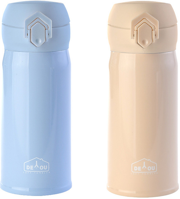 디유 비비드 2중 진공 원터치 보온병 2종 세트, 스카이 + 아이보리, 350ml, 1세트