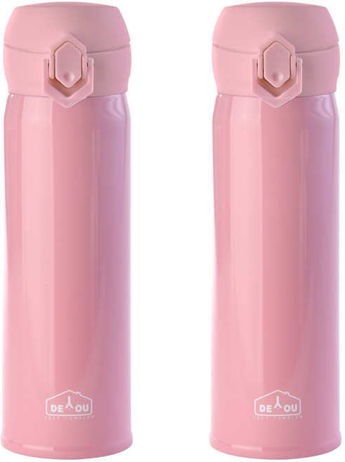 디유 비비드 2중 진공 원터치 보온병, 핑크, 500ml, 2개