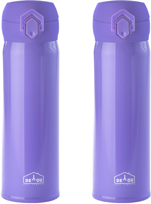 디유 비비드 2중 진공 원터치 보온병, 퍼플, 500ml, 2개