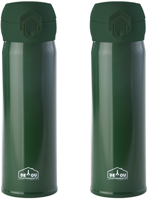 디유 비비드 2중 진공 원터치 보온병, 카키, 500ml, 2개