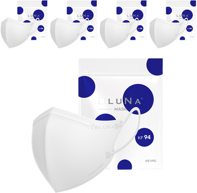 블루나 숨편한 새부리형 황사방역 마스크 대형 KF94, 5매입, 5개, 화이트