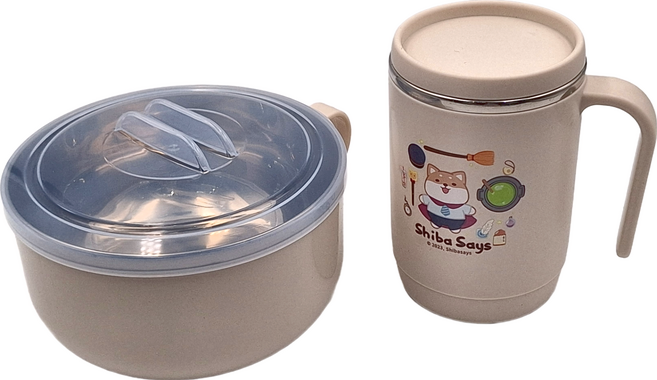 SL 三榮塑膠 柴語錄 不鏽鋼禮盒組 不鏽鋼隔熱餐碗 R-3800W 900ml + 獨享杯 R-4400W 500ml, 1組, 不鏽鋼隔熱餐碗 + 獨享杯