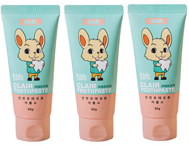 닥터이엘 키즈 28탁 크레르 저불소 치약, 60g, 3개