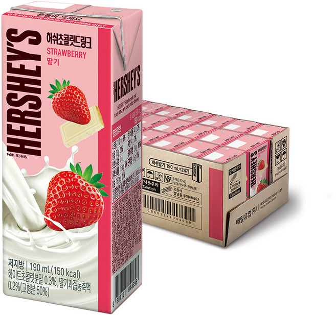 허쉬 초콜릿 드링크 딸기 멸균우유, 190ml, 24개