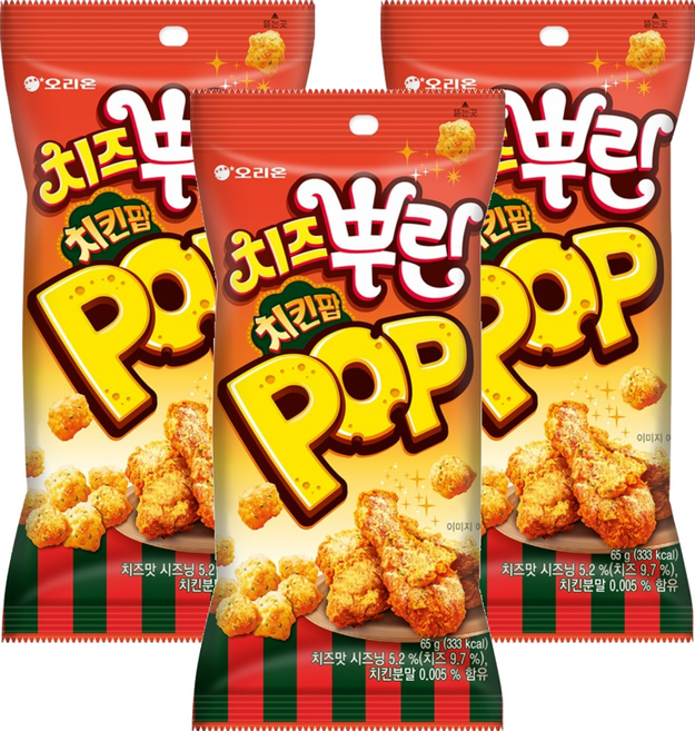 오리온 치즈뿌린 치킨팝, 65g, 3개