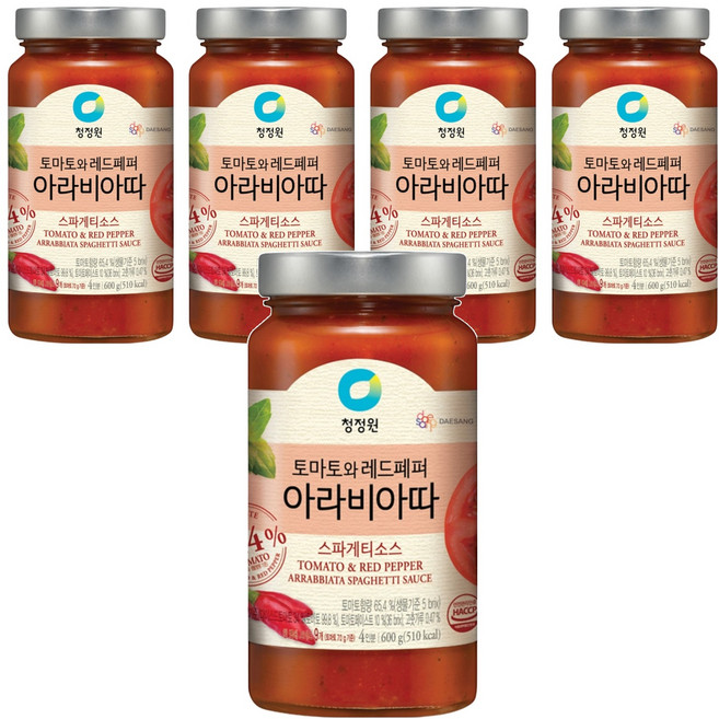 청정원 아라비아따 스파게티 소스, 600g, 5개