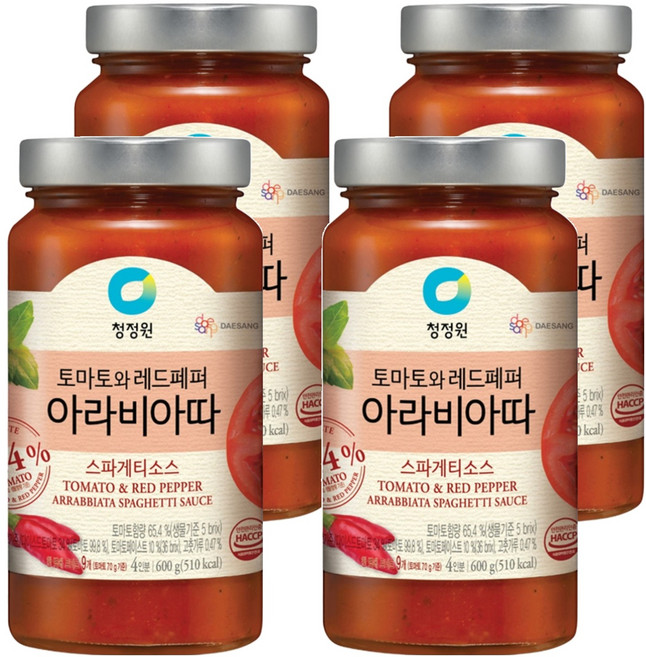 청정원 아라비아따 스파게티 소스, 600g, 4개