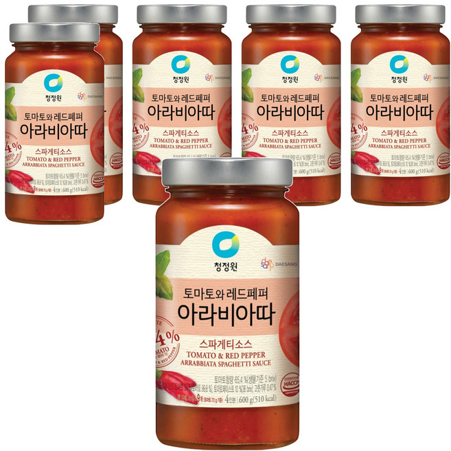 청정원 아라비아따 스파게티 소스, 600g, 6개