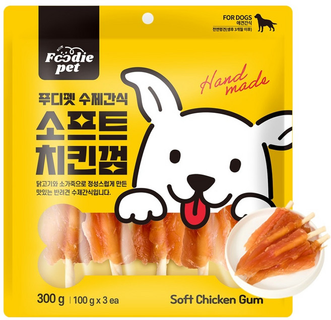 푸디펫 강아지 수제 소프트 치킨껌 간식, 300g, 1개, 치킨맛