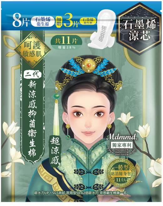 Mdmmd. 明洞國際 後宮二代系列 石墨烯超涼感抑菌衛生棉, 一般型(24.5cm), 11片, 1包