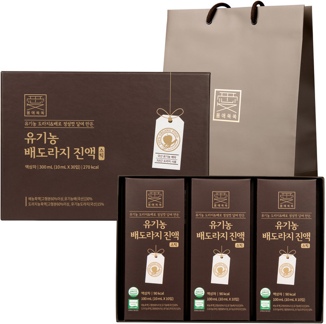 몸애쏙쏙 유기농 배도라지 진액스틱 + 쇼핑백, 10ml, 30개