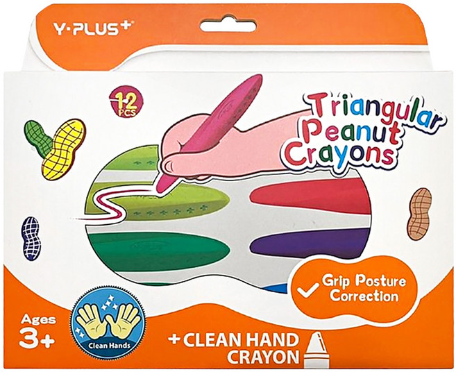 Y-PLUS 兒童三角花生蠟筆色, 12色, 1盒