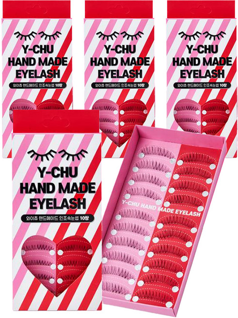 와이츄 핸드메이드 대용량 인조 속눈썹 D-1 20p 세트, 블랙, 4개