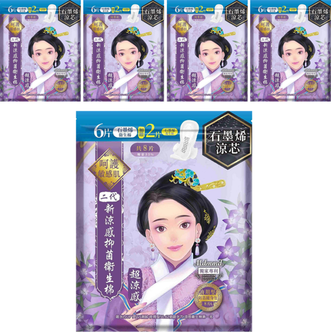 Mdmmd. 明洞國際 後宮二代系列 石墨烯超涼感抑菌衛生棉, 夜用型(33cm), 8片, 5包