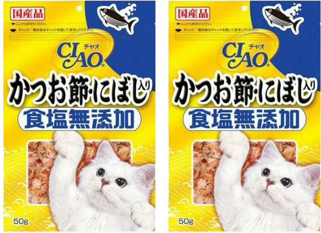 INABA CIAO 啾嚕 無鹽鰹魚片 日本國產品, 鰹魚柴魚片+沙丁魚, 50g, 2包