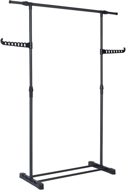 Life+ 簡易DIY單桿伸縮吊掛晾曬衣架 附掛鉤架, 黑色