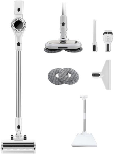 비브르 스톰파워 무선청소기 + 물걸레기트 + 스탠드거치대 + 브러쉬4종 + 필터2개, V25000(무선청소기), 화이트