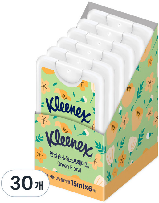 크리넥스 안심손소독 스프레이 그린플로럴, 15ml, 30개