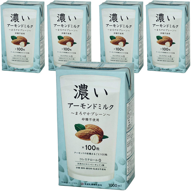 TSUKUBA 筑波乳業 杏仁飲 香醇原味 無糖, 5瓶, 1L