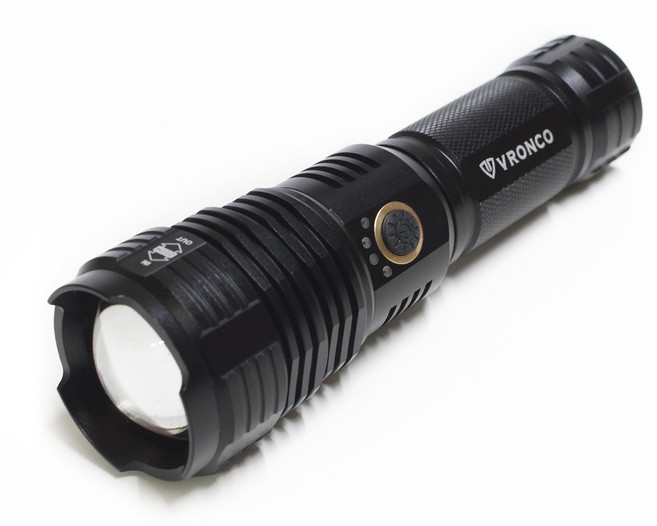 브론코 LED 후레쉬 손전등 충전식 줌라이트 XHP70, 배터리 없음, 1개