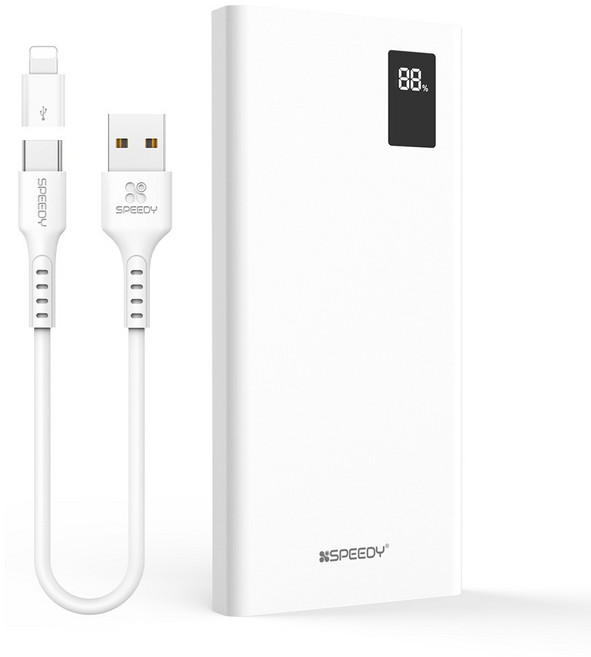 스피디 슬림핏 PD 20W 고속 보조배터리 C타입 케이블 8핀 젠더, SPE-B2PA10DPQ, 화이트