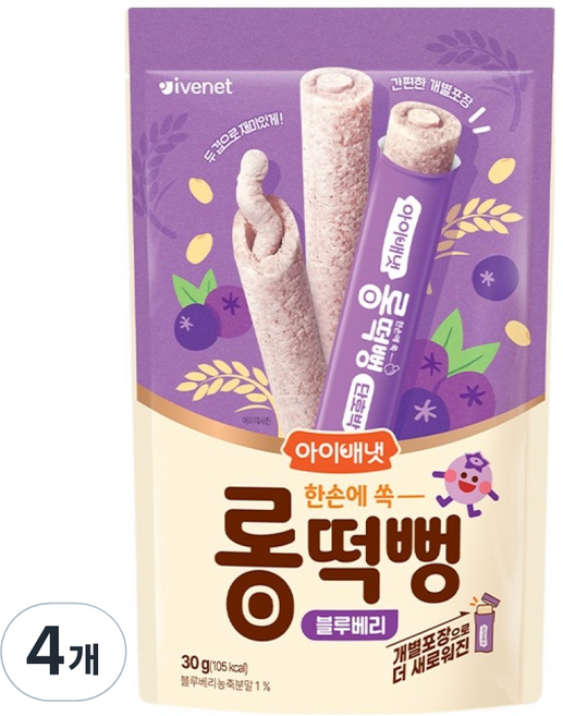 아이배냇 롱떡뻥 블루베리, 4개, 30g, 블루베리맛