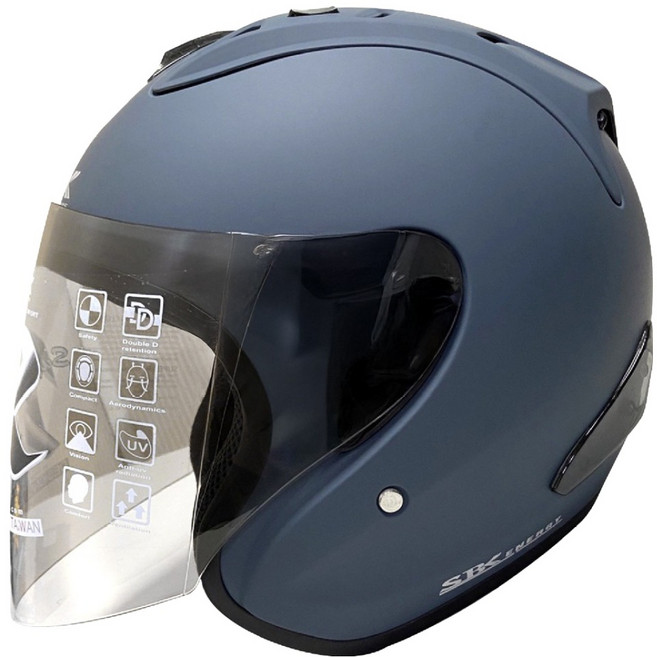 普通型露臉式機車防護頭盔 R3-A6 含一層護目鏡, 消光閃藍色