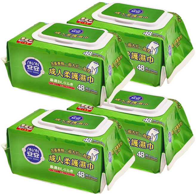 安安 成人柔護濕巾 含蘆薈精華 超大片超厚, 1入, 4包