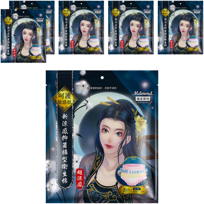 Mdmmd. 明洞國際 後宮超涼感系列 新涼感抑菌褲型衛生棉, S~M, 2片, 6包