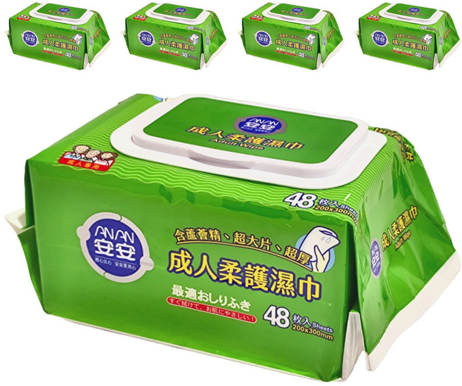 安安 成人柔護濕巾 含蘆薈精華 超大片超厚, 1入, 5包