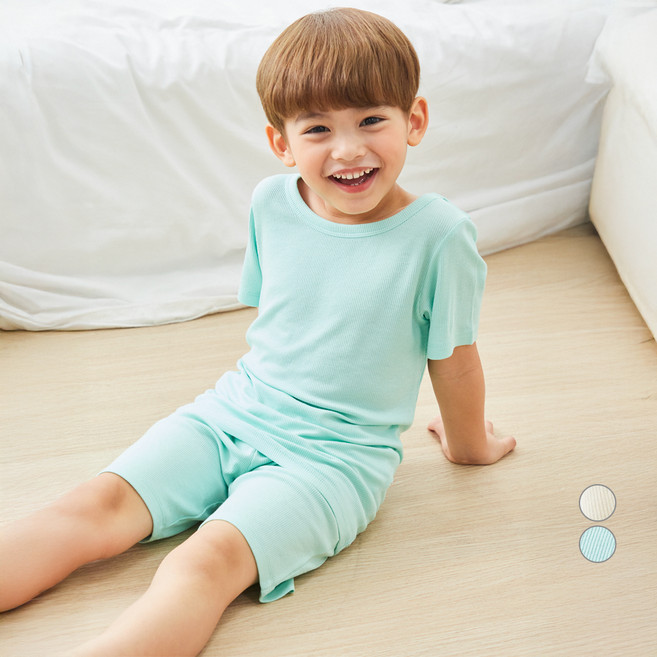 롤리트리 아동용 레이온 스판립 반팔 실내복 상하의 세트