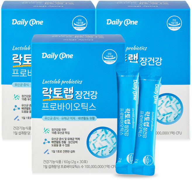 데일리원 락토랩 장건강 프로바이오틱스 30p, 60g, 3개