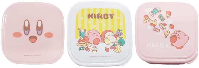 OSK 星之卡比3件式保鮮盒 小90 x 90 x 44mm 220ml + 中105 x 105 x 51mm 360ml + 大120 x 120 x 58mm 550ml, 粉色, 1組