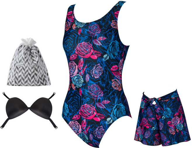 아쿠아티카 여성용 치마바지 수영복 + 치마바지 수영복 + 언더브라 + 비닐백 세트 AQA14CW