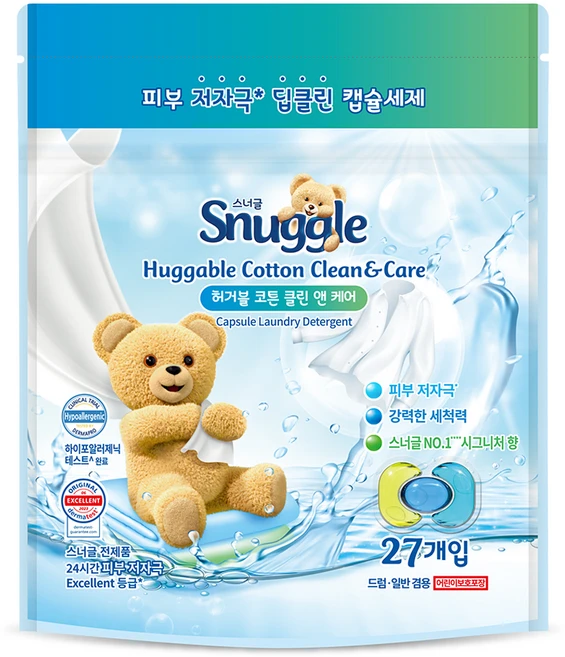 스너글 허거블 코튼 클린 앤 케어 캡슐세제, 27개입, 1개 - 쿠팡
