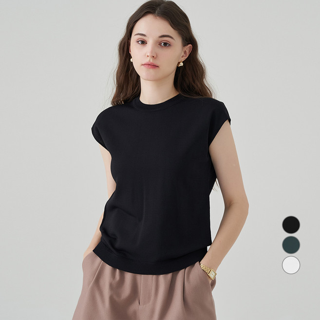 ELLE PARIS 여성용 라운드넥 돌먼 니트 나시