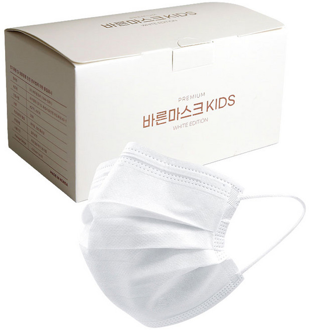 고르고 바른 마스크 어린이용, 50개입, 1개, 화이트