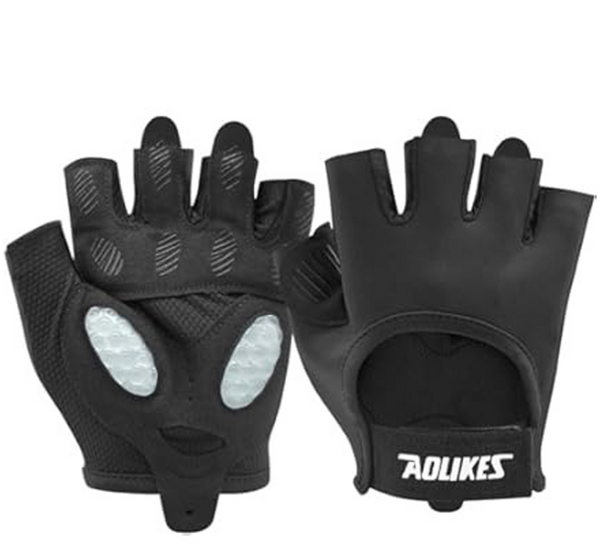 AOLIKES 奧力克斯 121矽膠防護半指手套, 黑色, 1雙