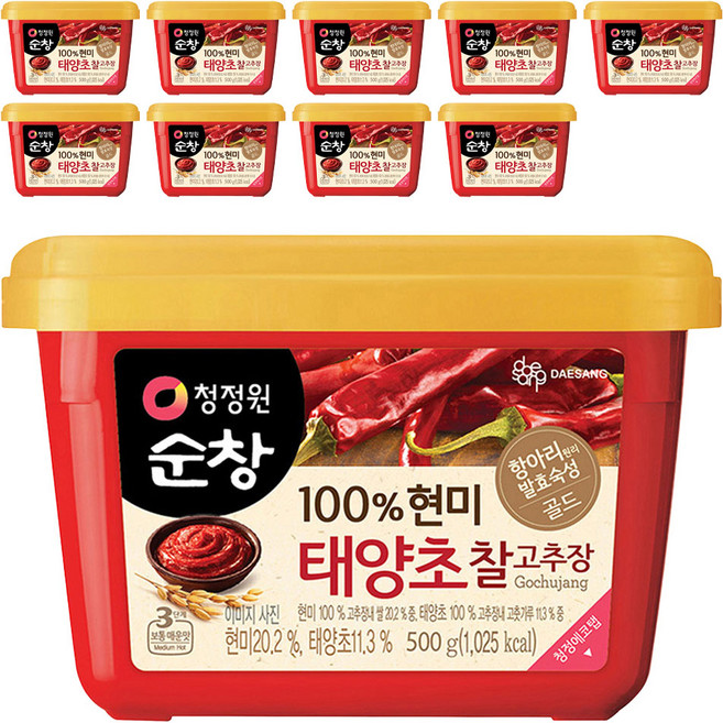 청정원순창 100% 현미 태양초 찰고추장, 500g, 10개