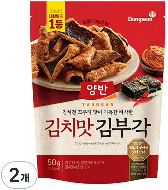 양반 김치맛 김부각, 50g, 2개