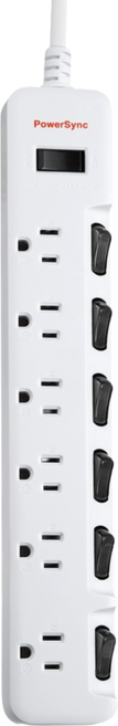 PowerSync 群加 7開6插防雷擊抗搖擺加大間距延長線 TS76B945, 4.5m, 白色, 1條