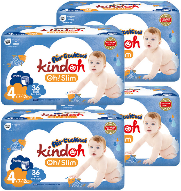 킨도 프리미엄 오슬림 에어쿨쿨 팬티형 기저귀, 4단계, 144매