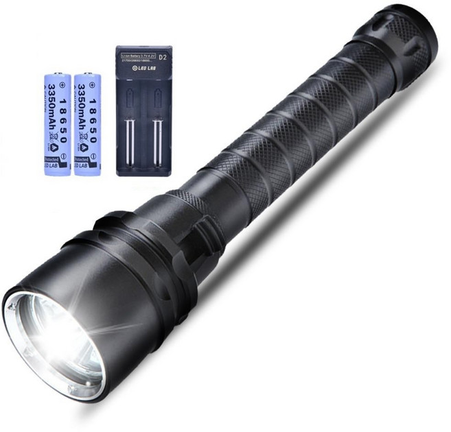 LEDLAB 완전방수 5구 4500루멘 수중랜턴 DIVER5S + 충전지 2p + 5핀 2구 충전 홀더 세트, Black