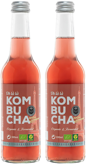 OHLALA 有機康普茶 水蜜桃與接骨木莓, 330ml, 1個