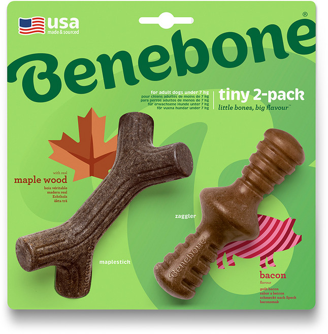 베네본 타이니 패키지 2팩 강아지 치석제거 츄잉 장난감 메이플스틱 + 재글러, 베이컨, 1세트