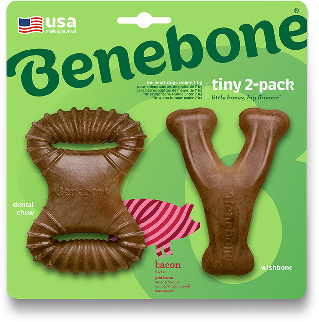 베네본 타이니 패키지 2팩 강아지 치석제거 츄잉 장난감 덴탈츄 + 위시본, 베이컨, 1세트