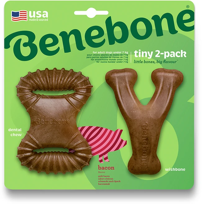 베네본 타이니 패키지 2팩 강아지 치석제거 츄잉 장난감 덴탈츄 + 위시본, 베이컨, 1세트 - 쿠팡